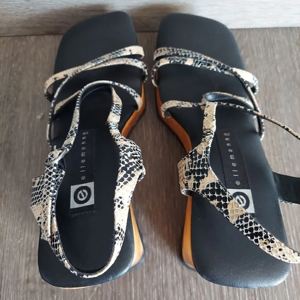 Ellemenno Vintage 90s y2k Strappy Snake Skin Chunky Platform Wood Sandal 7.5